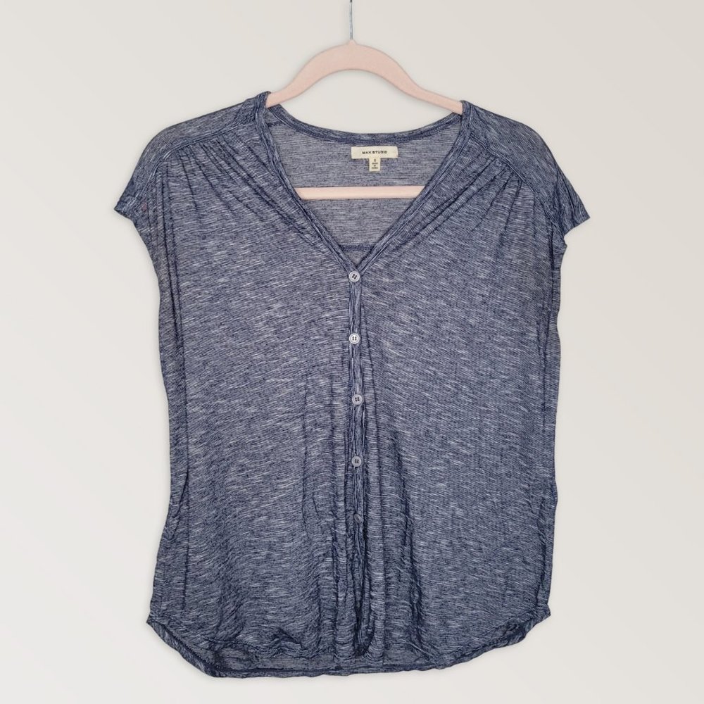 Button Down Summer Shirt, Fine Striped Tank Blouse, Bottom Knot Top, Siz…